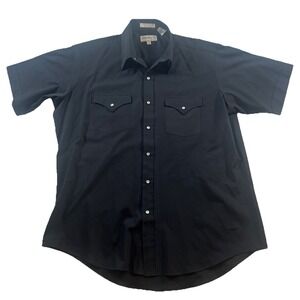 SHEPLERS Western Shirt  Mens XL 17 Black Pearl Snap Short Sleeve Sharp